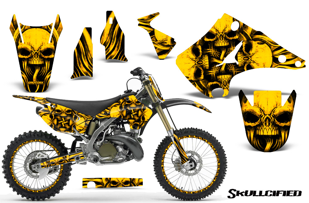 Kawasaki KX125 KX250 03-12 Graphics Kit Skullcified Yellow NP Rims